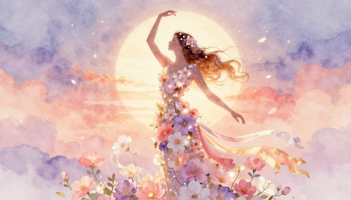 A breathtaking watercolor illustration symbolizing feminine ...