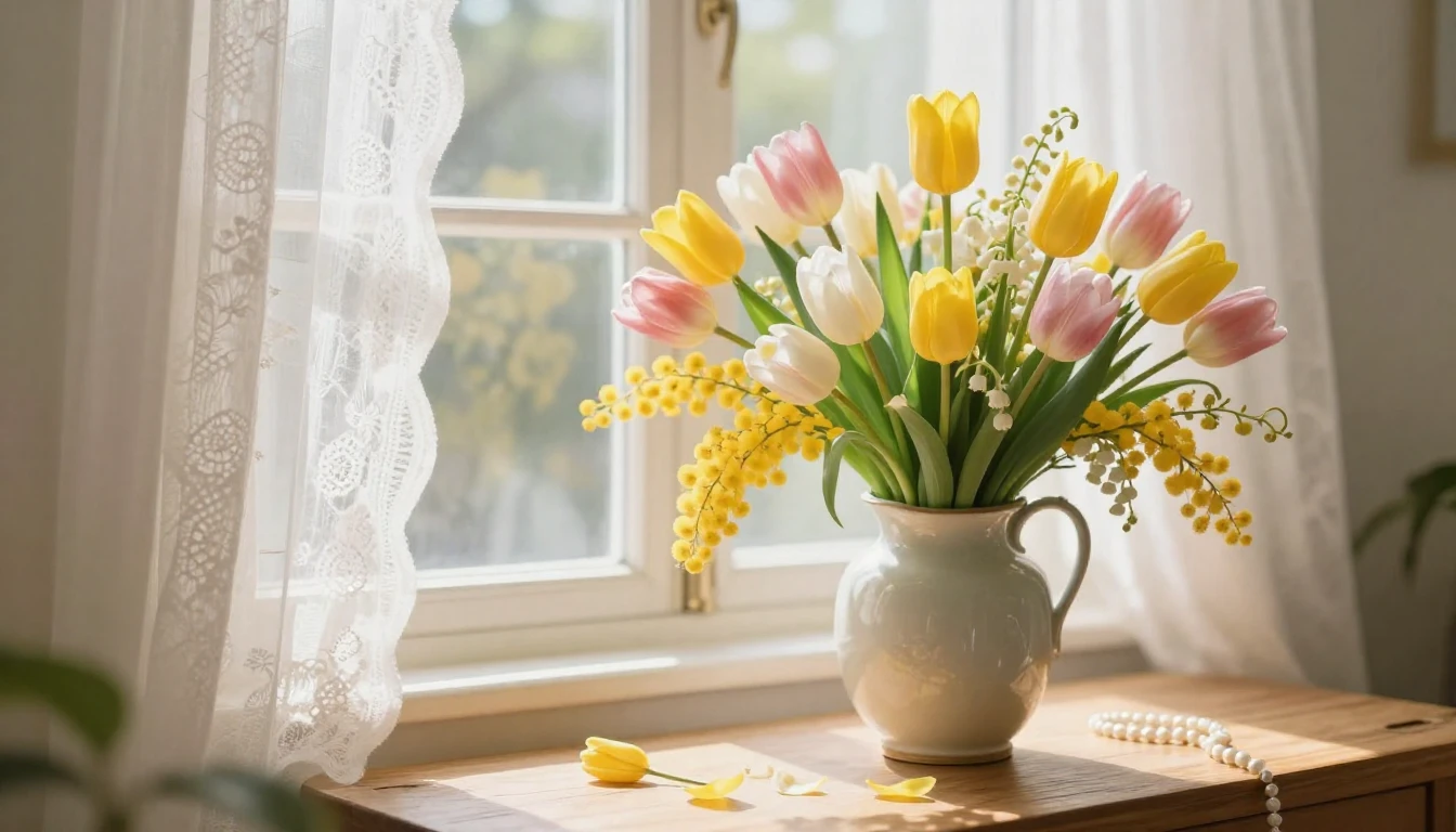 A tender and heartwarming spring composition. A lush bouquet...