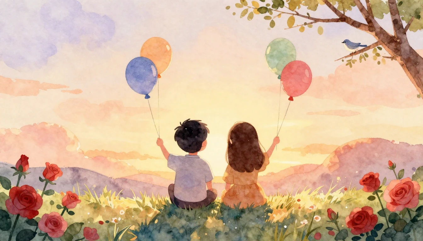 A heartwarming watercolor illustration depicting two stylize...
