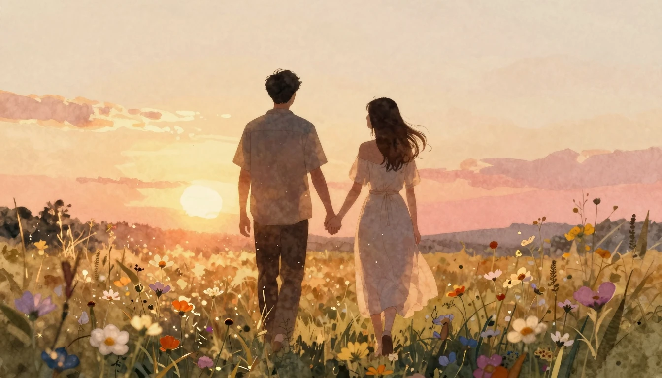 A warm and cozy scene depicting two figures silhouetted agai...