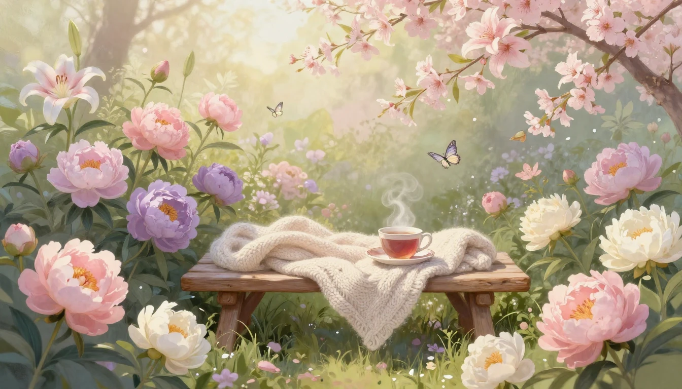 A delicate and ethereal illustration depicting a serene spri...