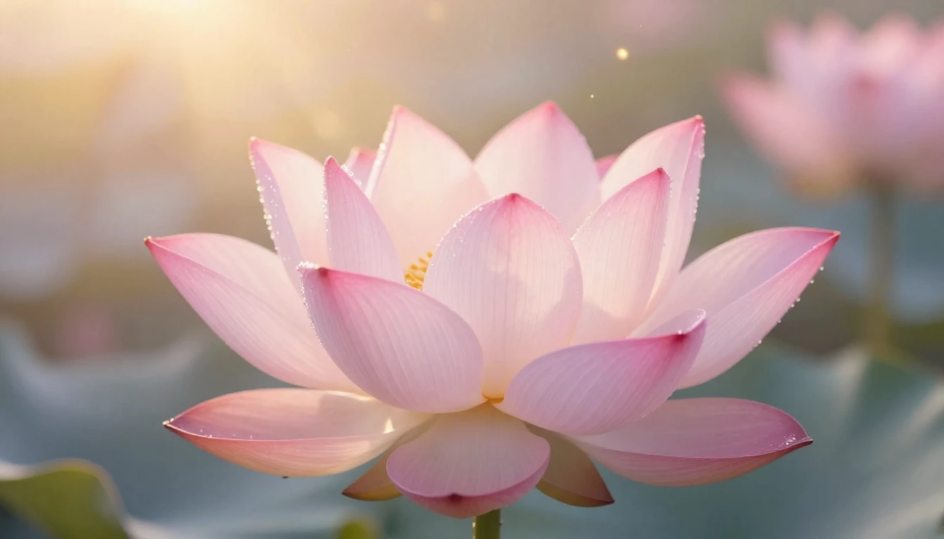 A glowing, ethereal blooming lotus flower surrounded by soft...