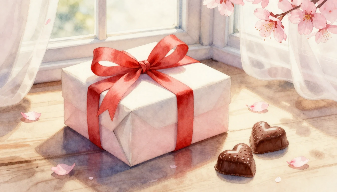 A close-up, soft watercolor painting of a beautifully wrappe...