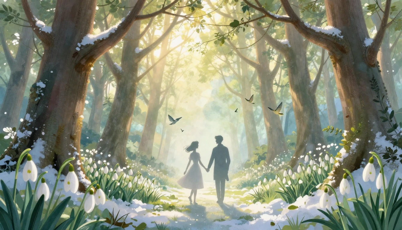 A romantic and ethereal scene set in a magical forest at the...