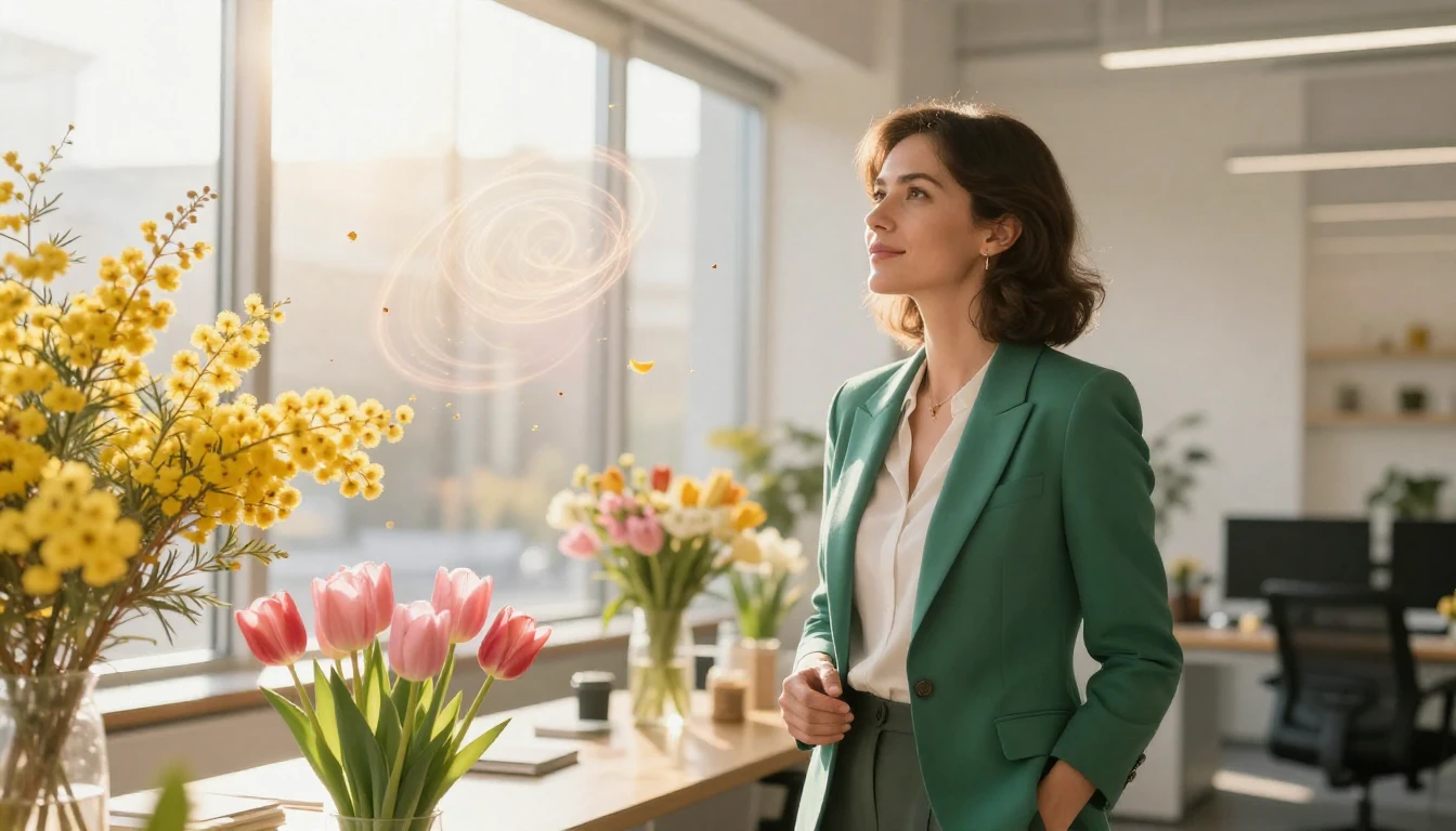 An inspiring and elegant professional woman standing in a br...