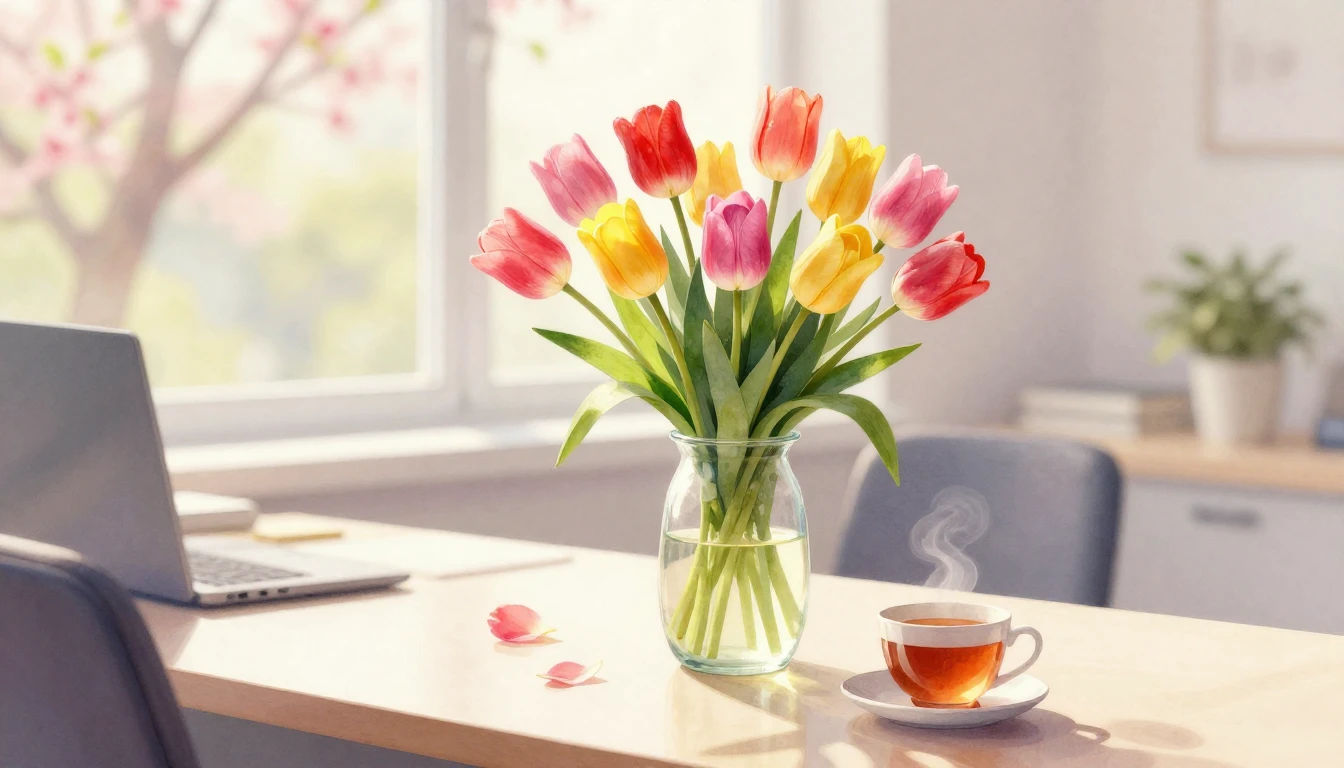 A soft and elegant watercolor painting depicting a bright of...