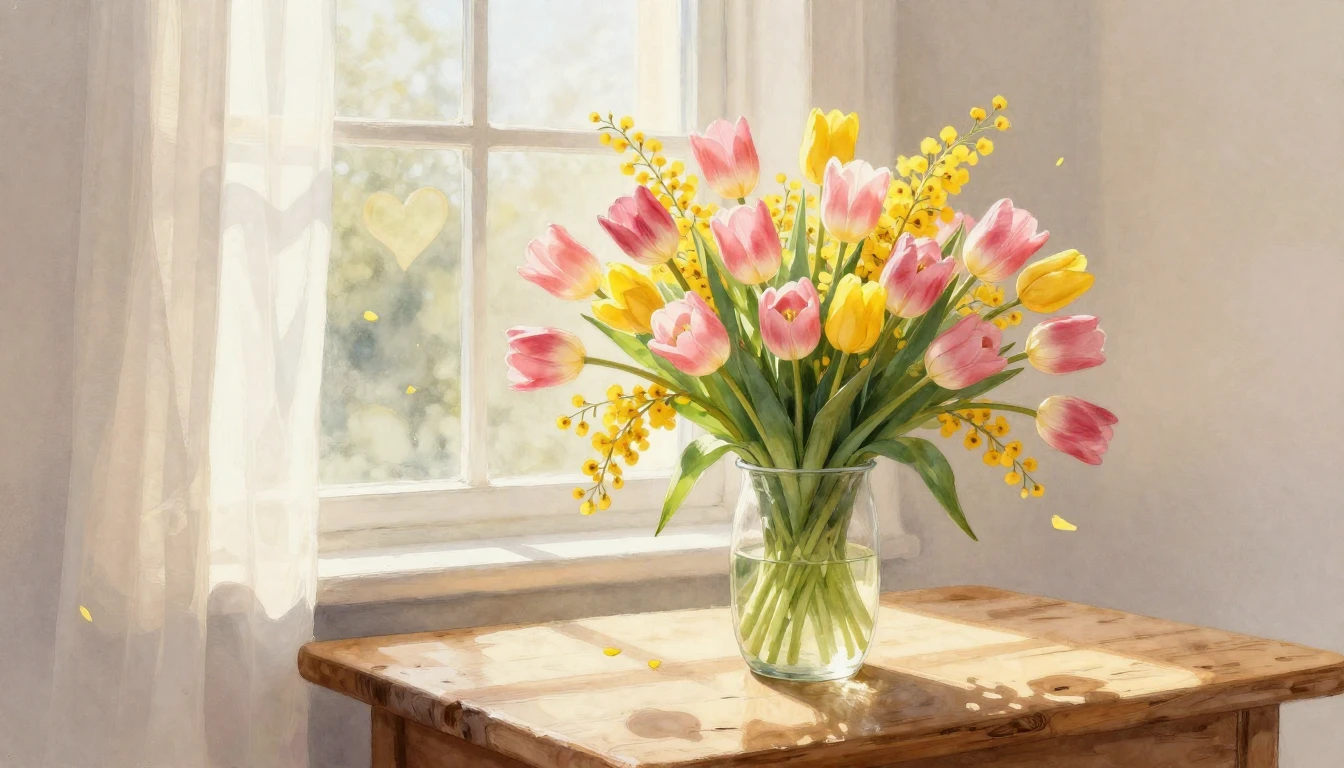 A soft and romantic watercolor painting depicting a massive ...