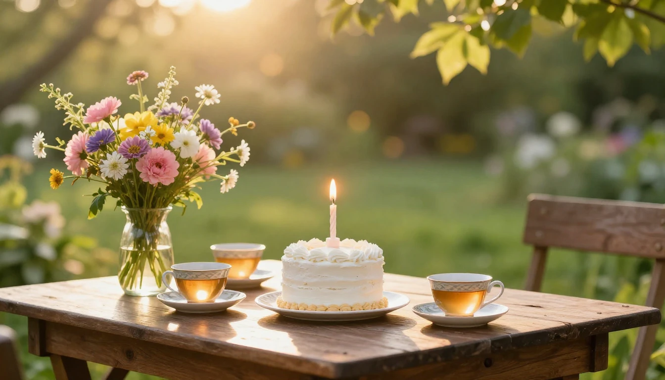 A heartwarming and cozy scene of celebration in a sun-drench...