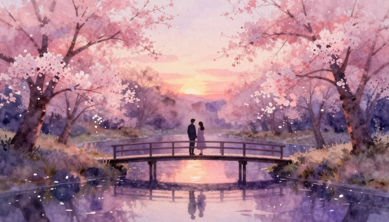 A romantic and dreamlike watercolor painting depicting a coz...