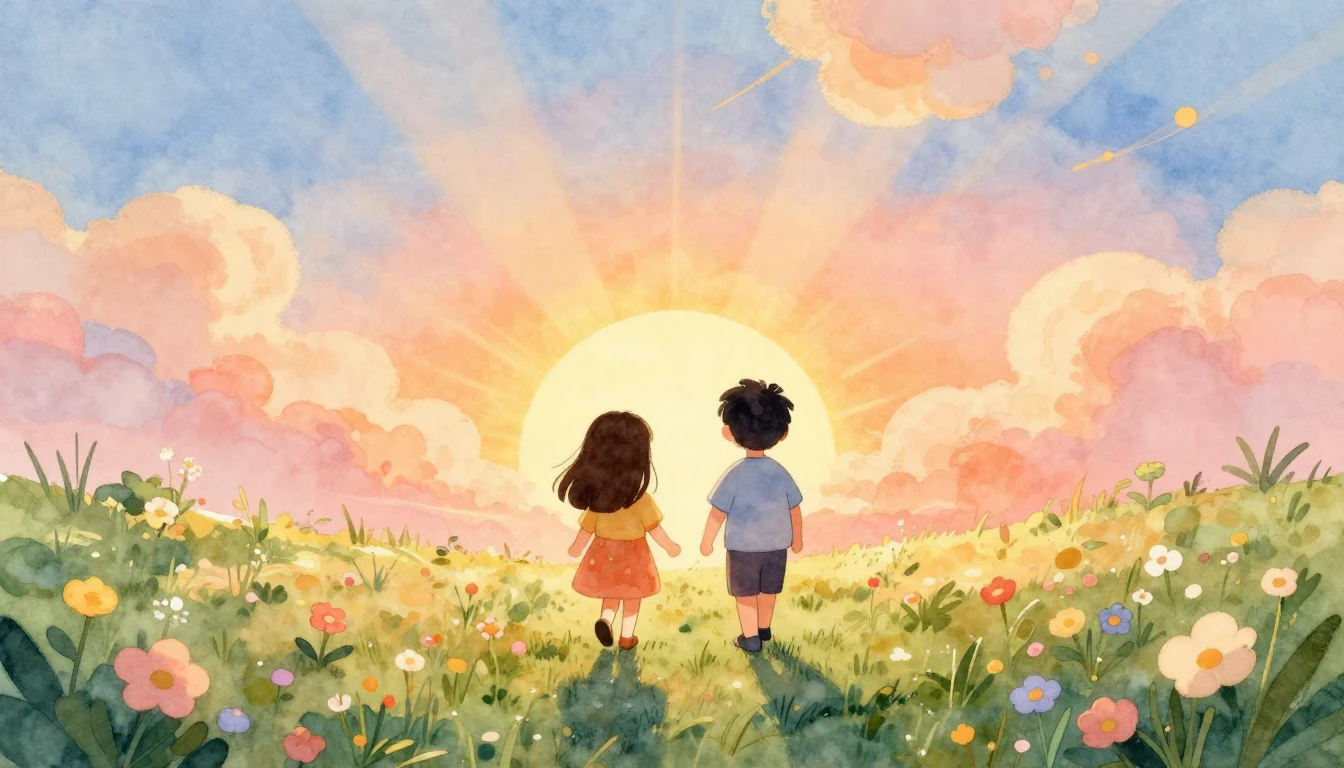 A heartwarming watercolor illustration depicting two stylize...