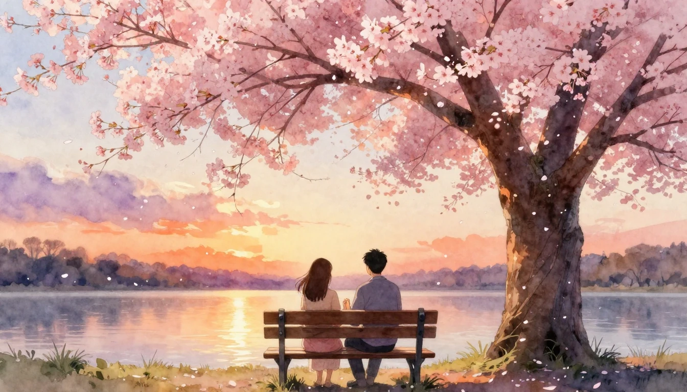 A romantic and dreamlike scene featuring a couple sitting to...