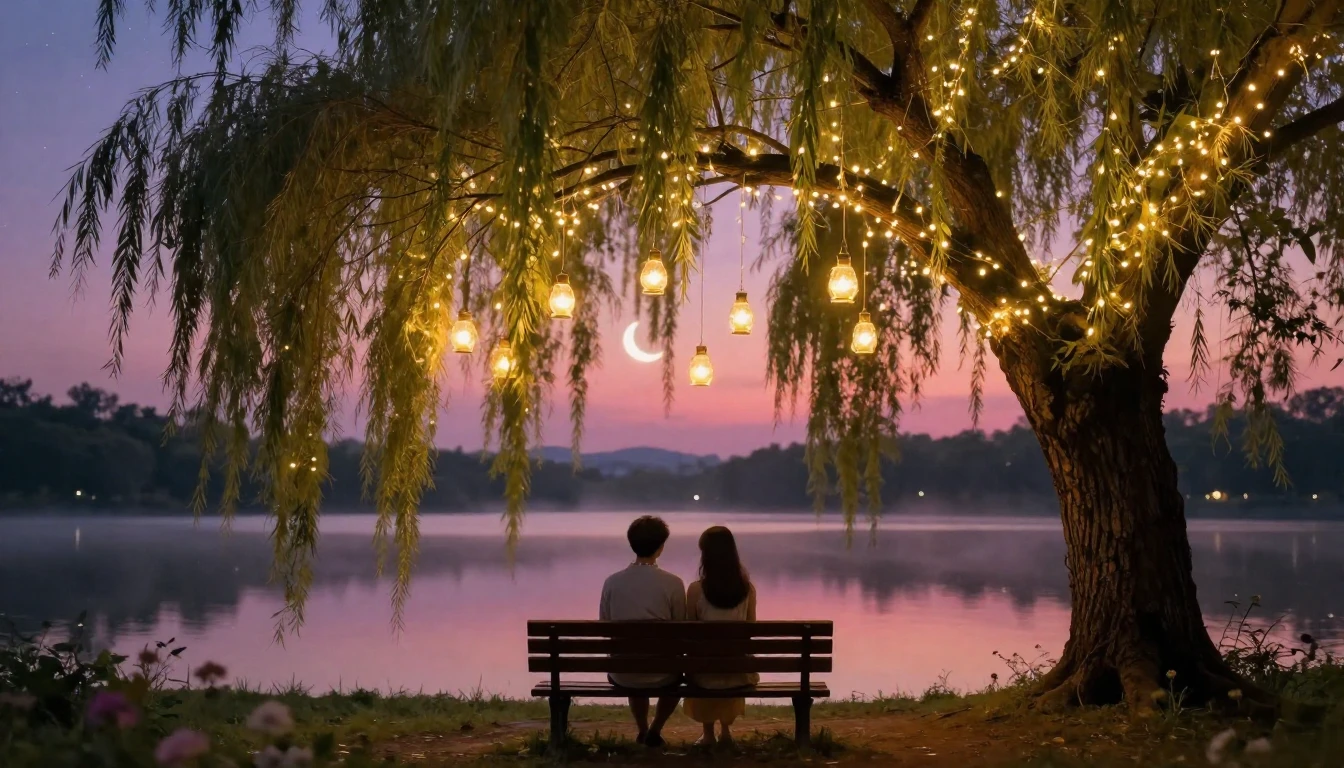 A romantic and cozy scene featuring two lovers sitting on a ...