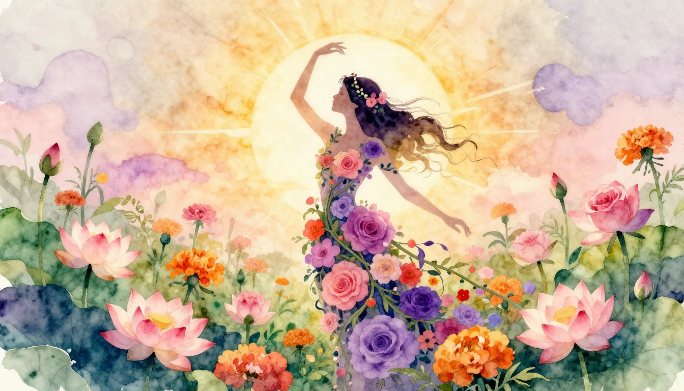 A graceful and artistic watercolor painting depicting the ab...