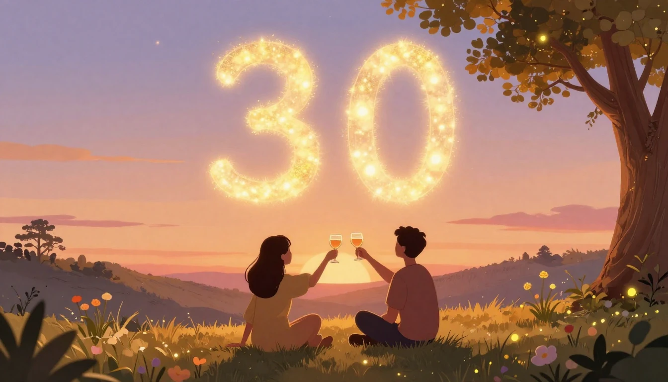 A warm and artistic illustration symbolizing a 30th birthday...