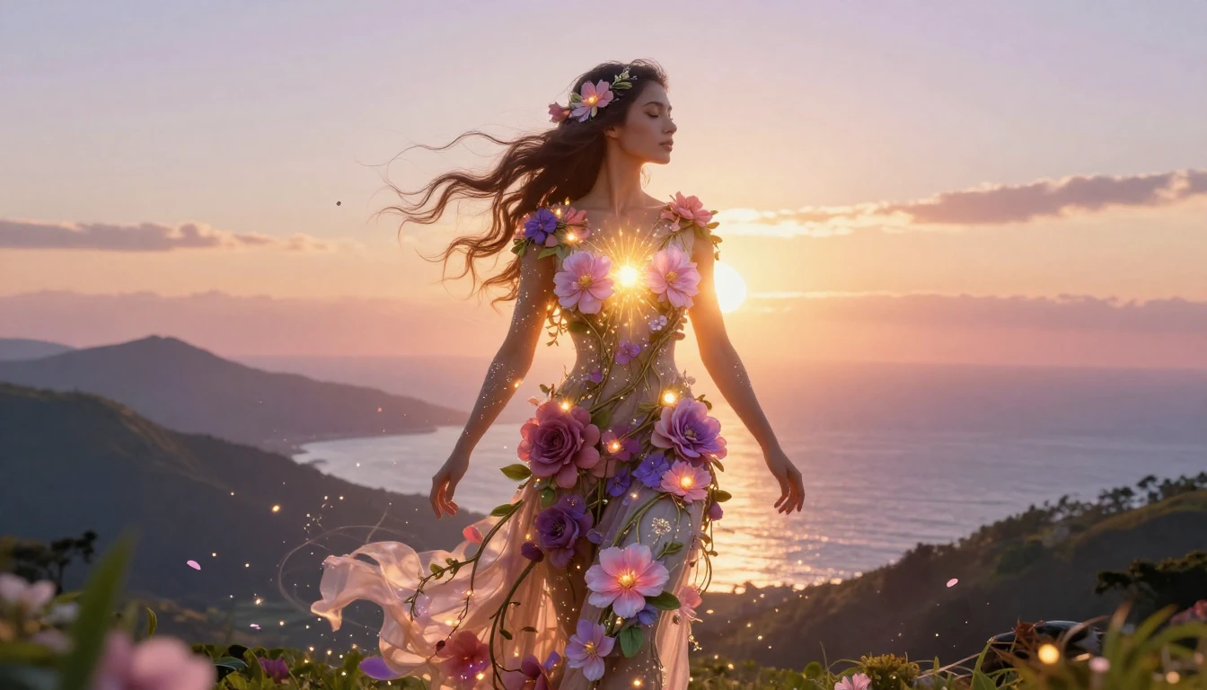 A beautiful, ethereal silhouette of a strong woman made of b...