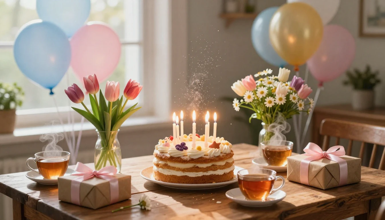 A beautiful and heartwarming birthday scene featuring a rust...