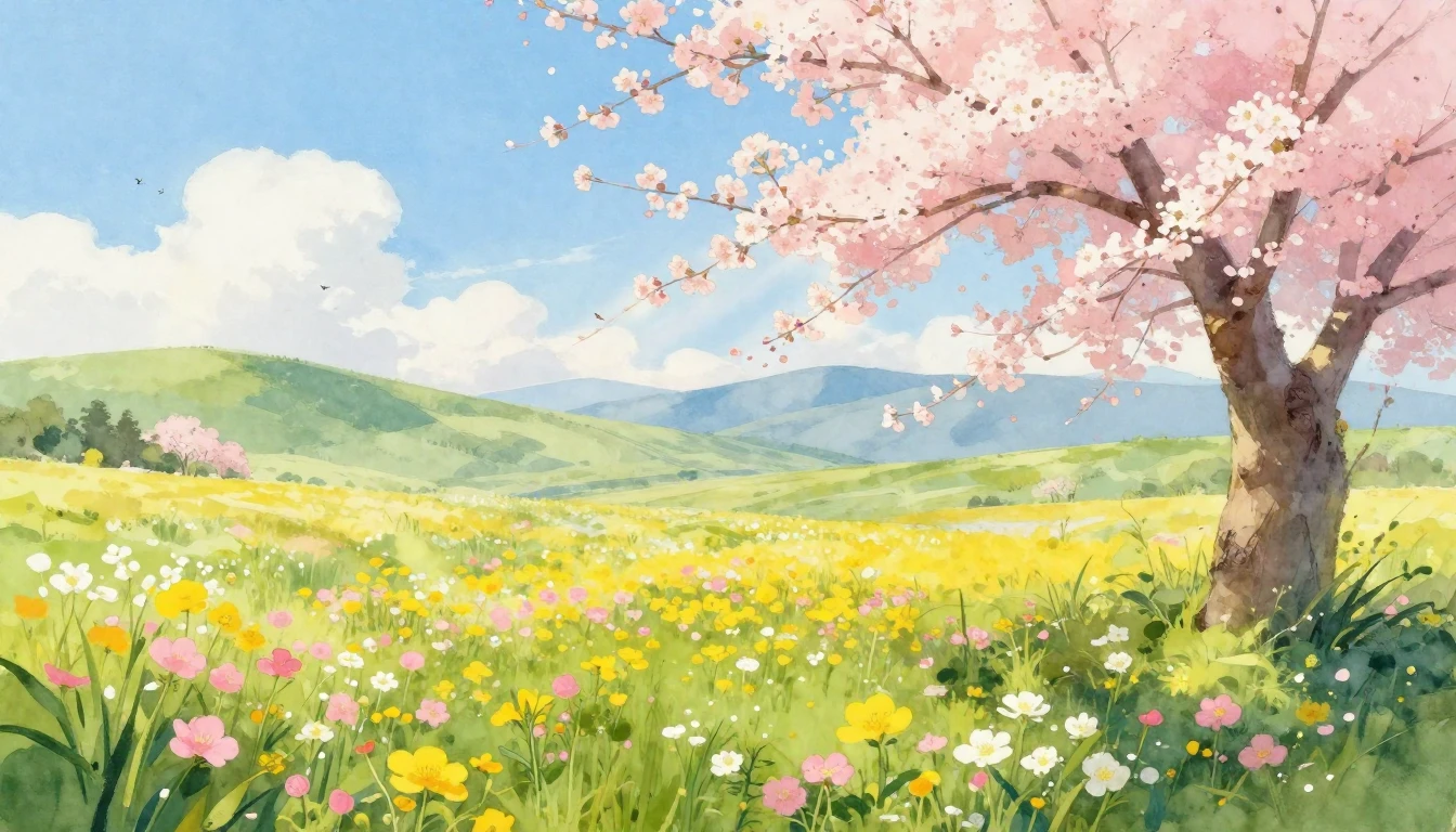 A breathtaking watercolor landscape painting depicting the a...