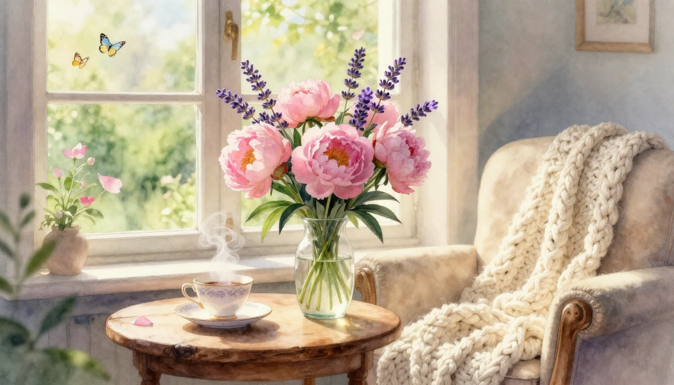 A serene and heartwarming scene in soft watercolor. A beauti...