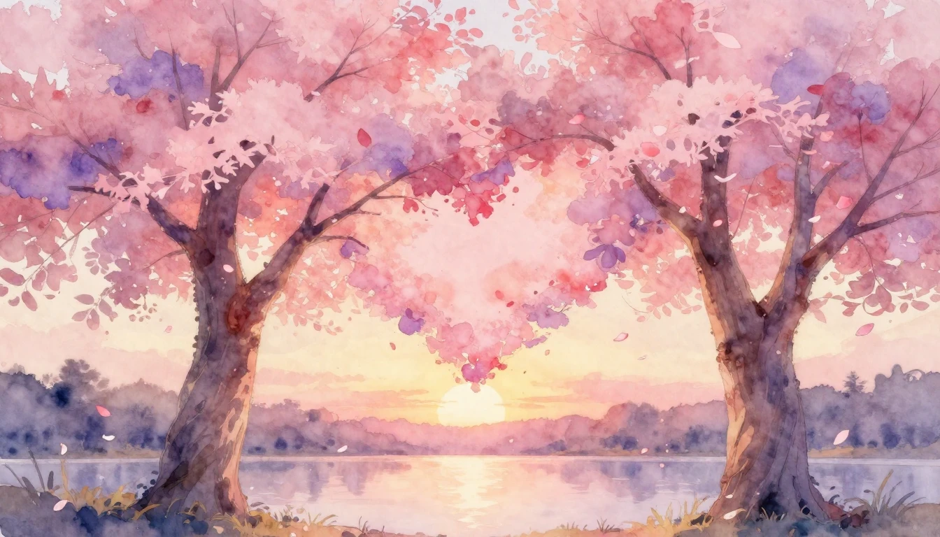 A soft and dreamy watercolor painting depicting two majestic...