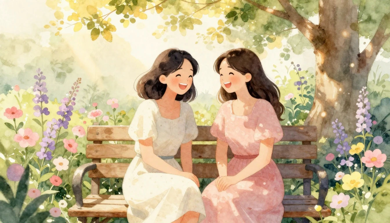 A warm and heartwarming watercolor illustration of two femal...
