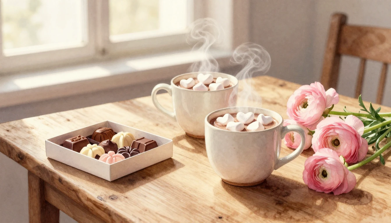 A warm and cozy indoor scene depicted in a soft watercolor s...