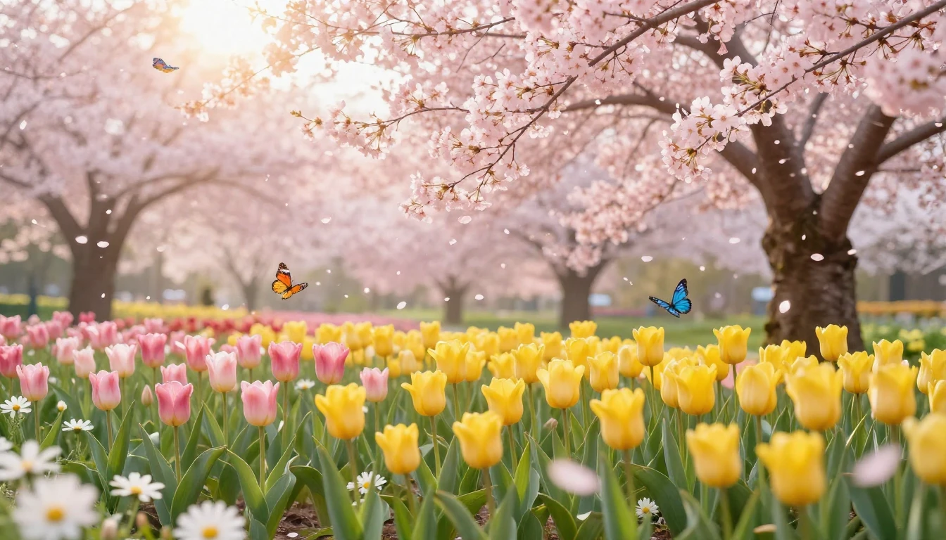 A breathtaking spring landscape in a blooming garden. In the...