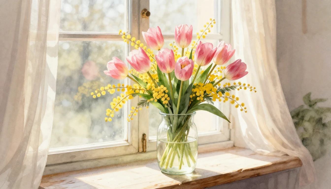 A delicate and romantic watercolor illustration of a vibrant...