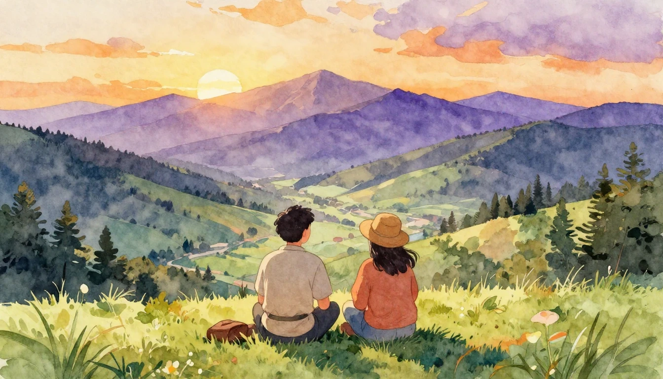 A heartwarming watercolor illustration depicting two lifelon...