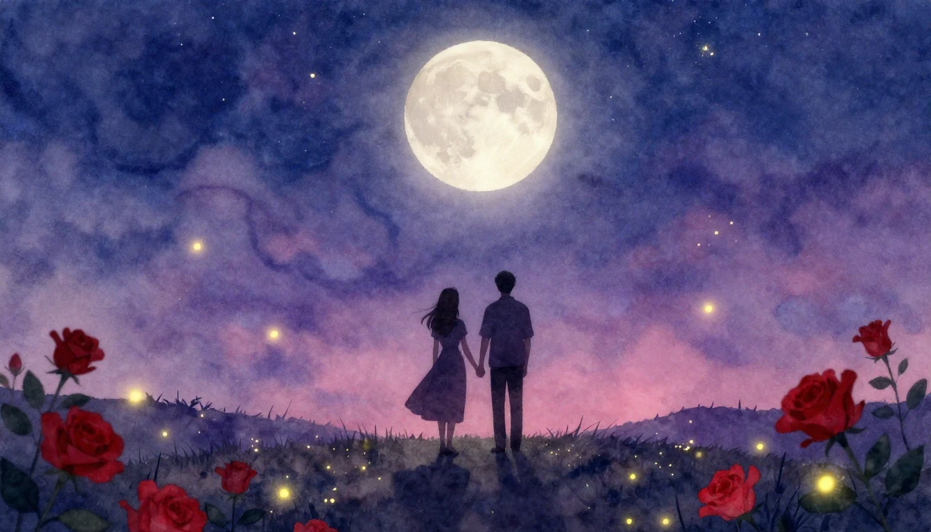 A soft and dreamy watercolor painting depicting two silhouet...