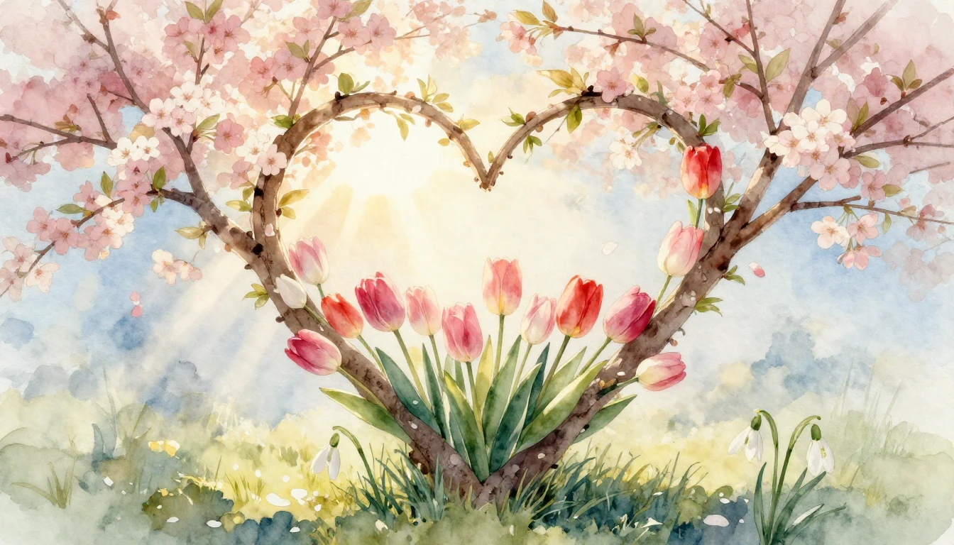 A soft and dreamy watercolor composition symbolizing motherl...