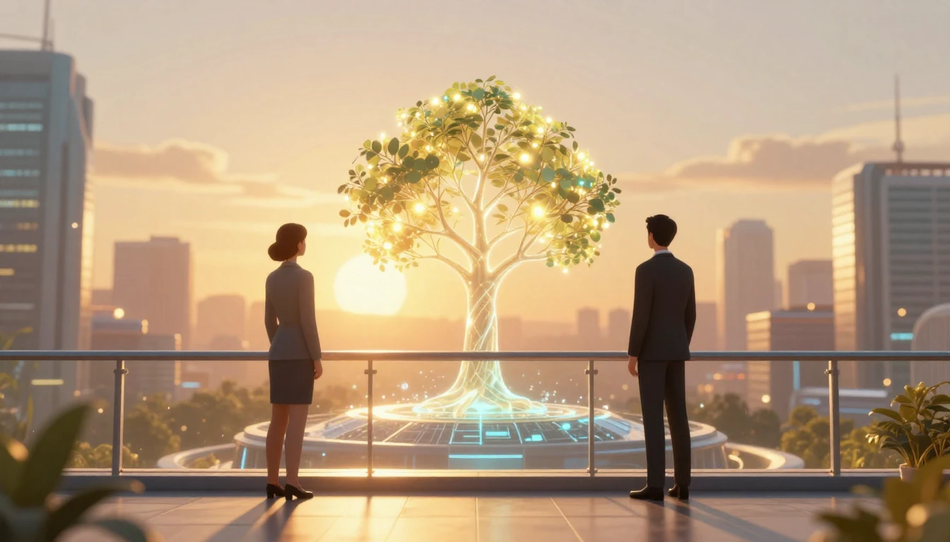 A high-quality cinematic illustration depicting a metaphoric...