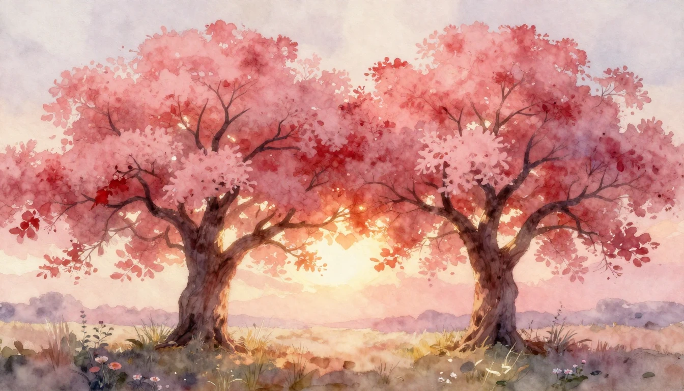 A soft and ethereal watercolor painting depicting two large ...
