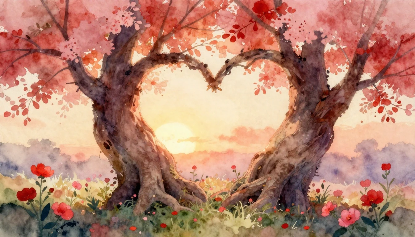 A soft and romantic watercolor painting depicting two ancien...