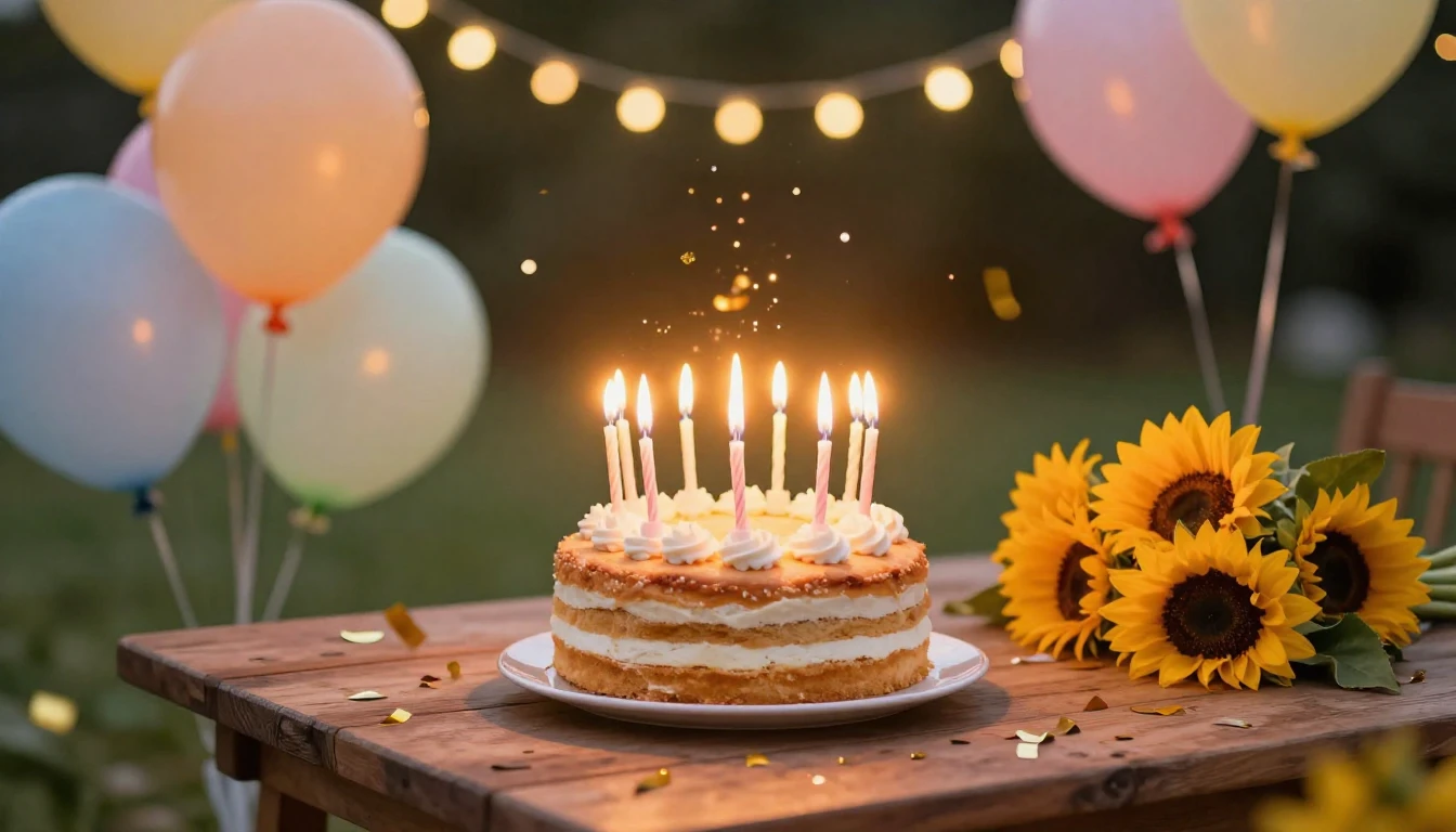 A warm and joyful celebratory scene featuring a cozy garden ...