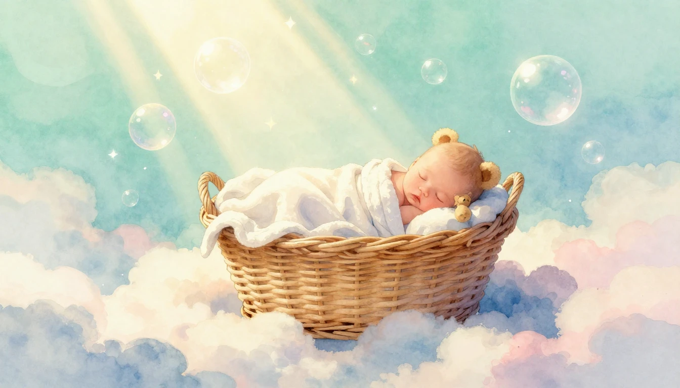 A soft and dreamy watercolor painting featuring a cozy wicke...