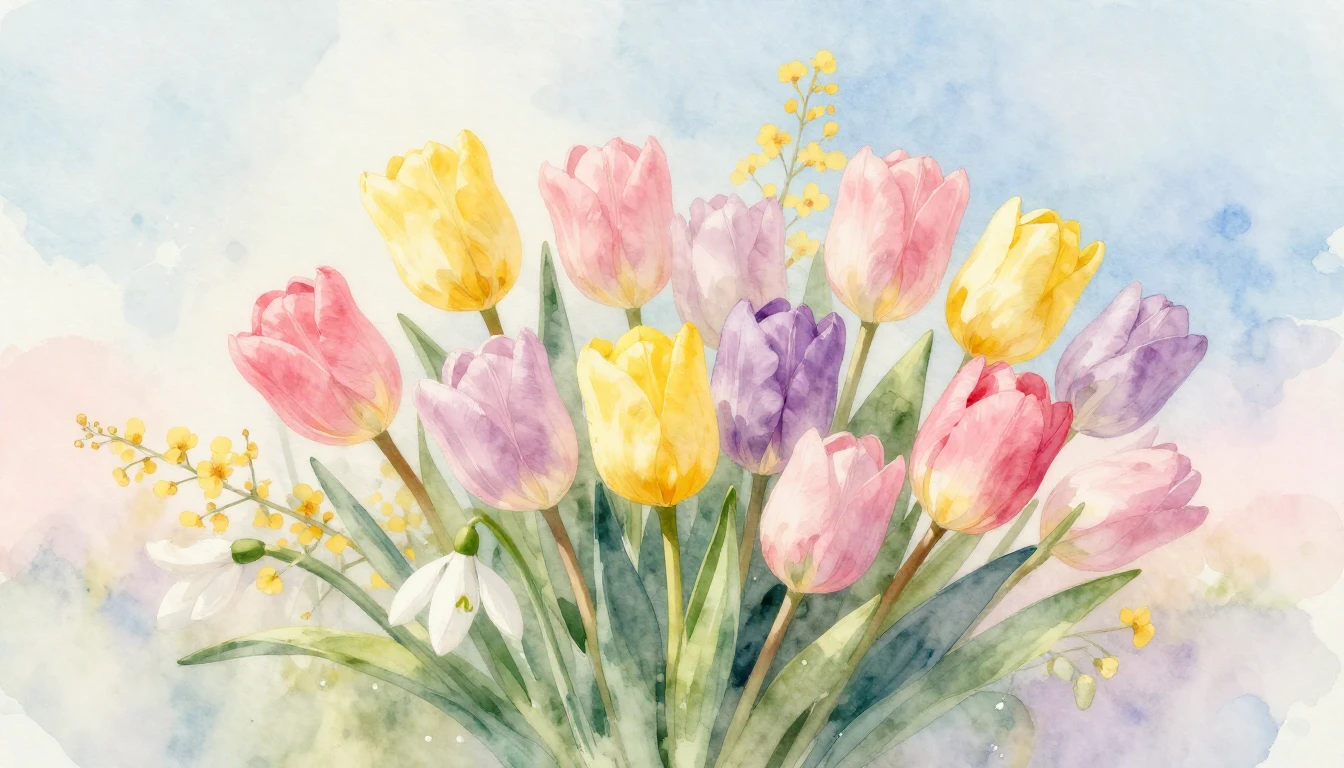 A delicate and airy watercolor painting symbolizing the arri...