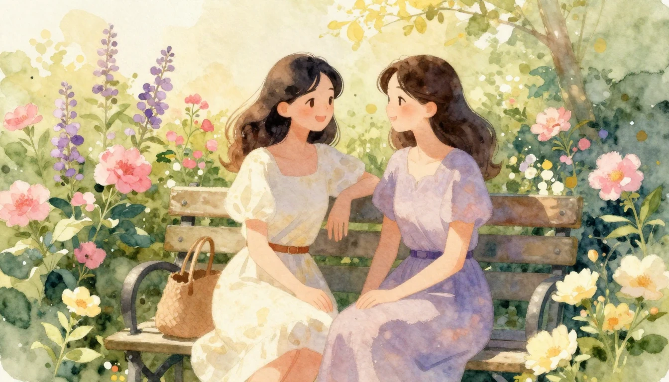A warm and heartwarming watercolor illustration of two femal...