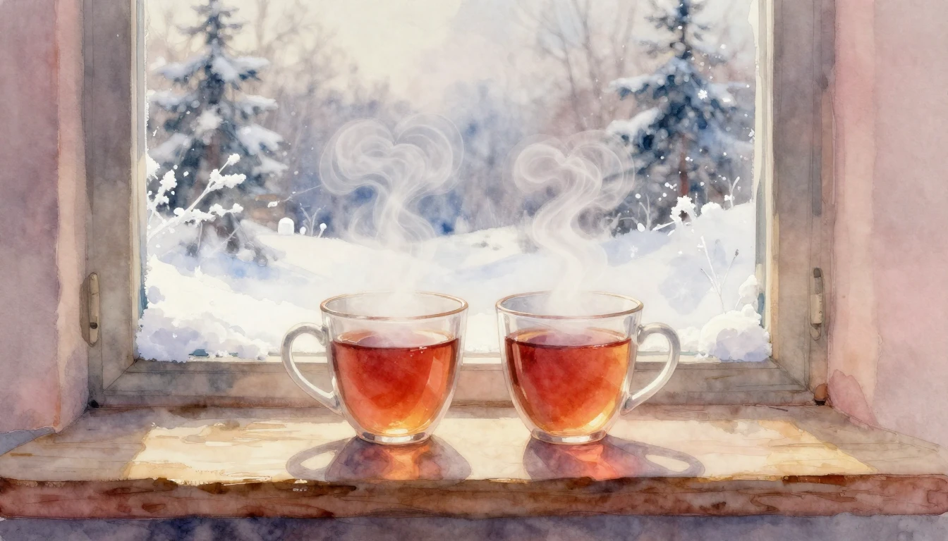 A soft and romantic watercolor painting depicting a cozy sce...