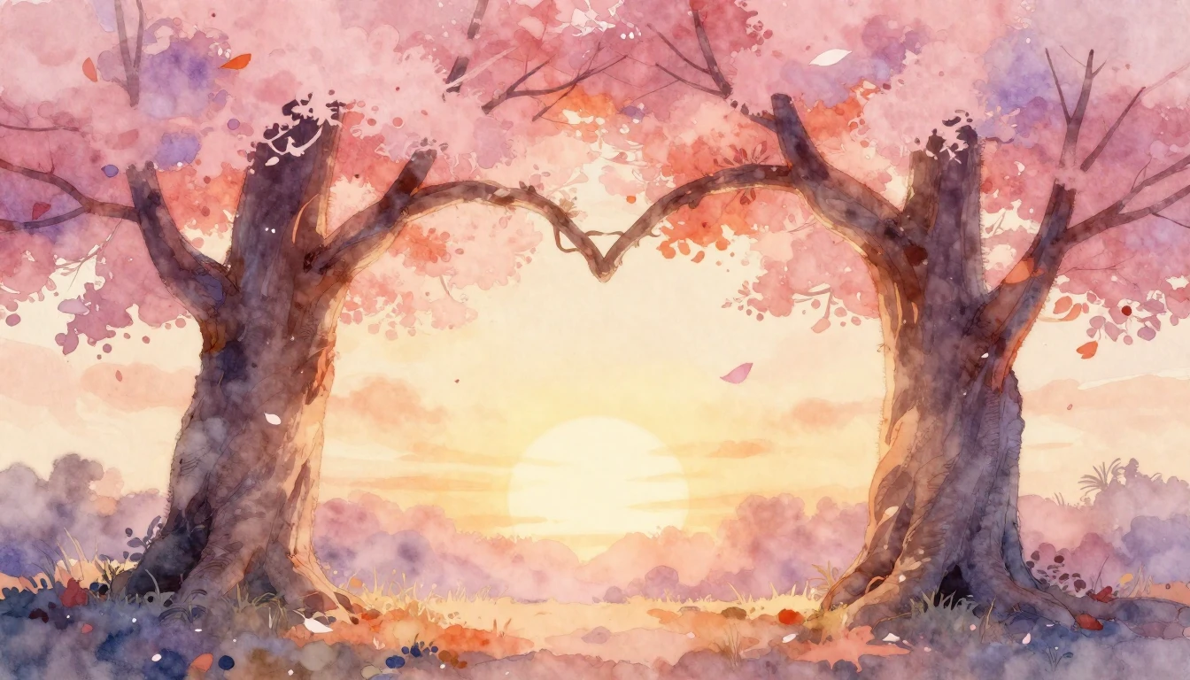 A soft and romantic watercolor painting depicting two large,...