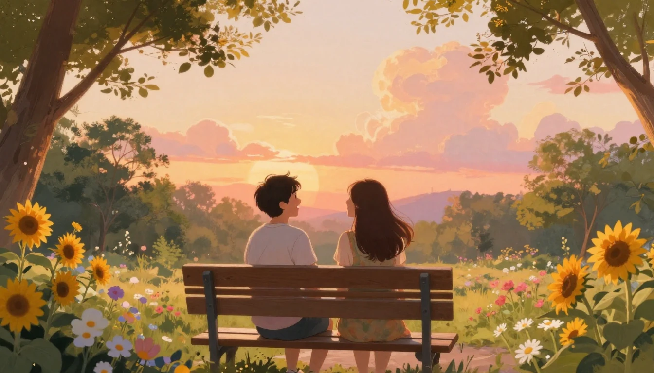 A heartwarming scene of two best friends sitting side-by-sid...