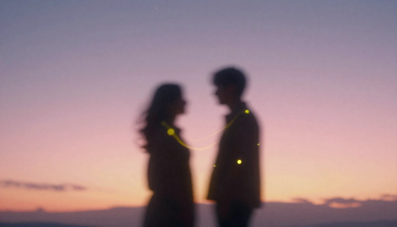 A dreamy and soft composition showing two indistinct silhoue...