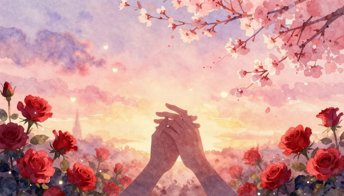 A soft and romantic watercolor painting depicting a dreamy l...