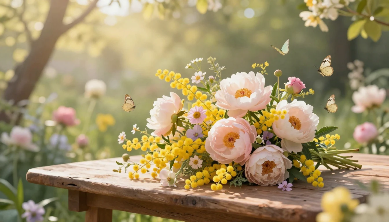 A warm and enchanting scene of a lush, vibrant spring garden...