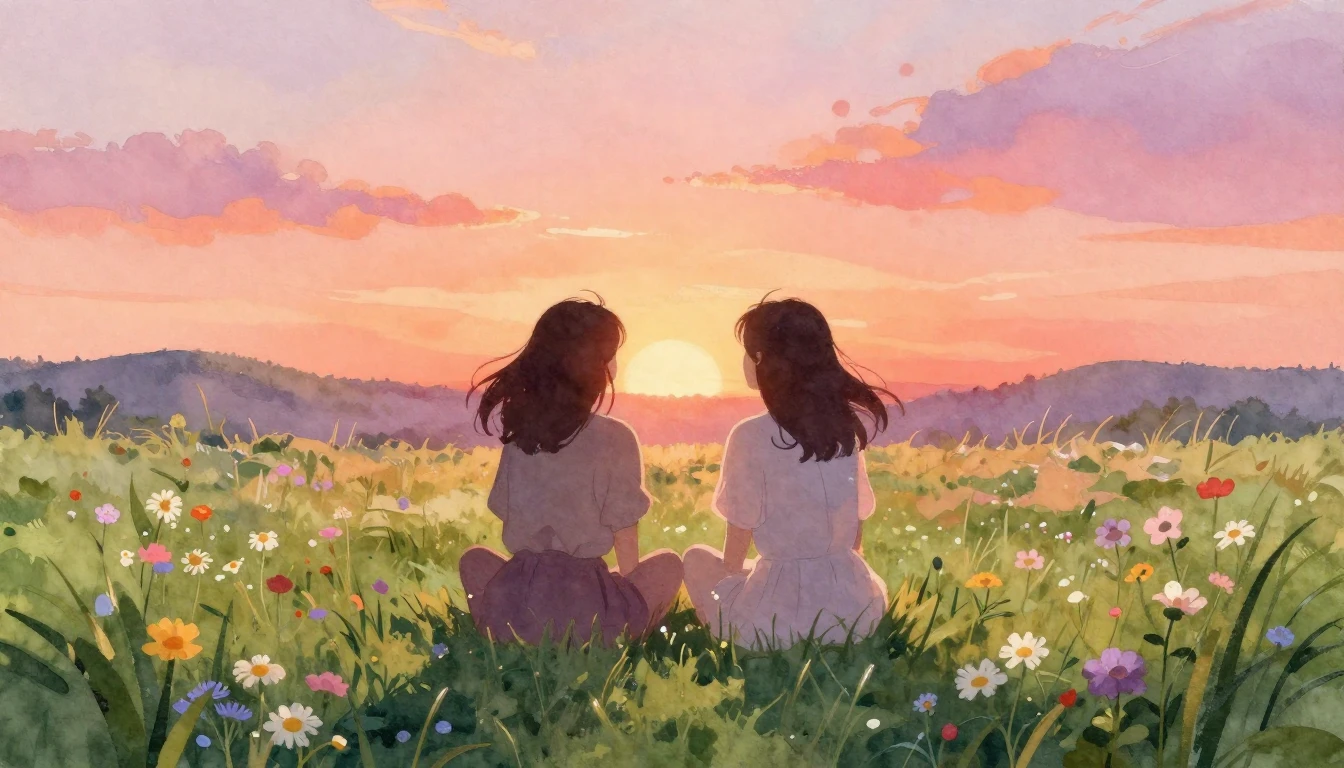 A beautiful and dreamy watercolor illustration showing two f...