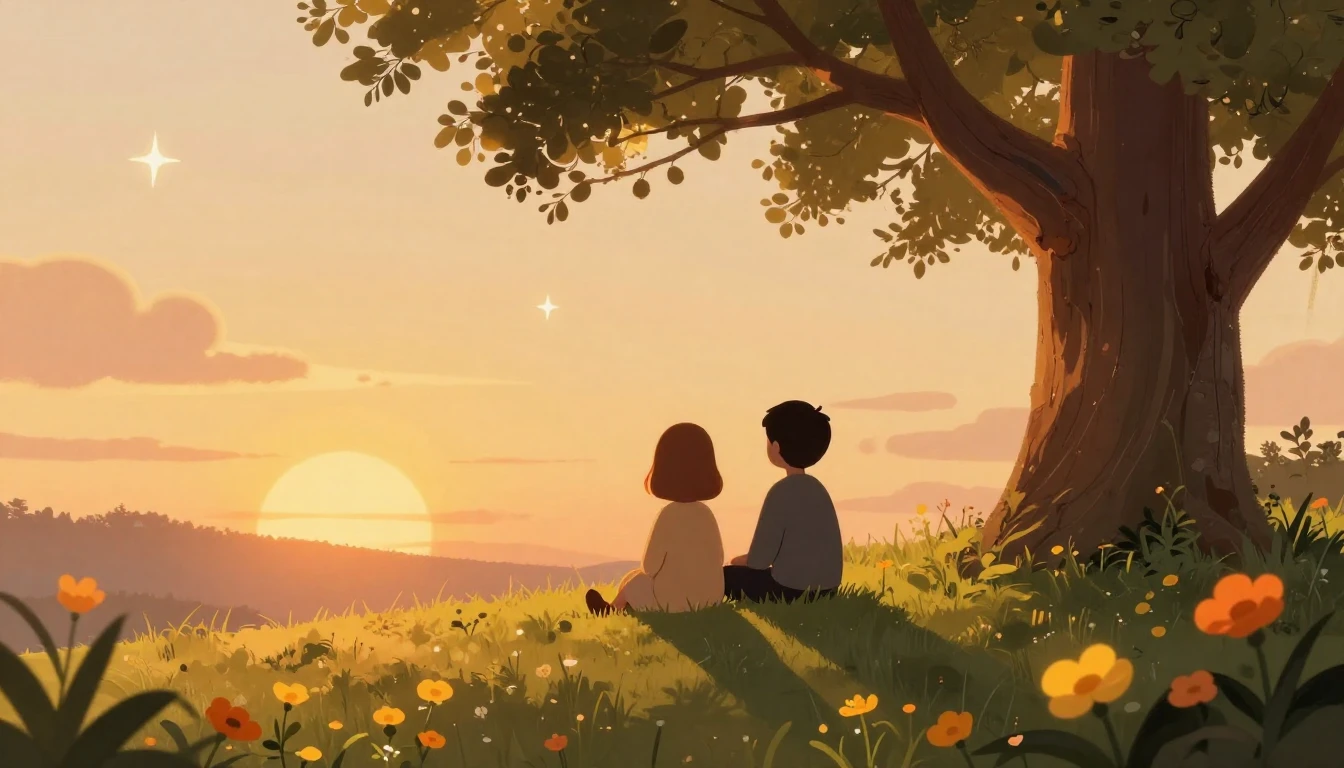 A heartwarming illustration of two stylized, faceless figure...