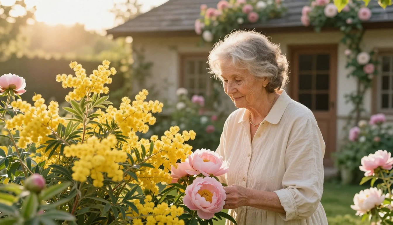 A heartwarming and serene scene in a sun-drenched garden dur...