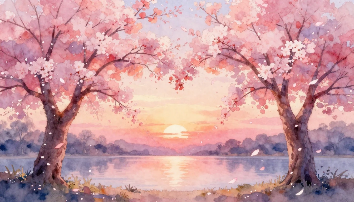 A soft and dreamy watercolor painting depicting two intertwi...