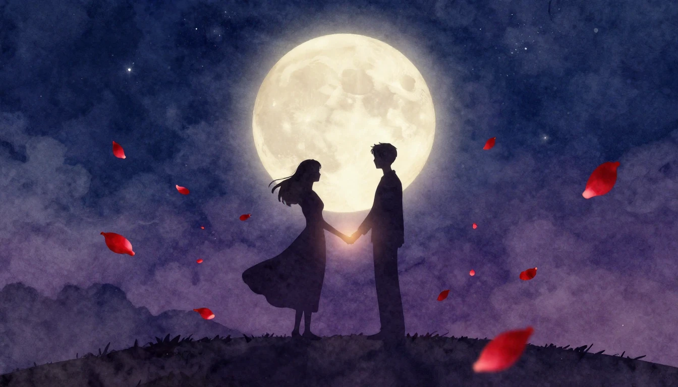 A romantic and dreamy watercolor illustration depicting two ...