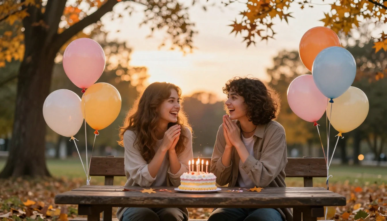 A heartwarming scene of two best friends celebrating a birth...