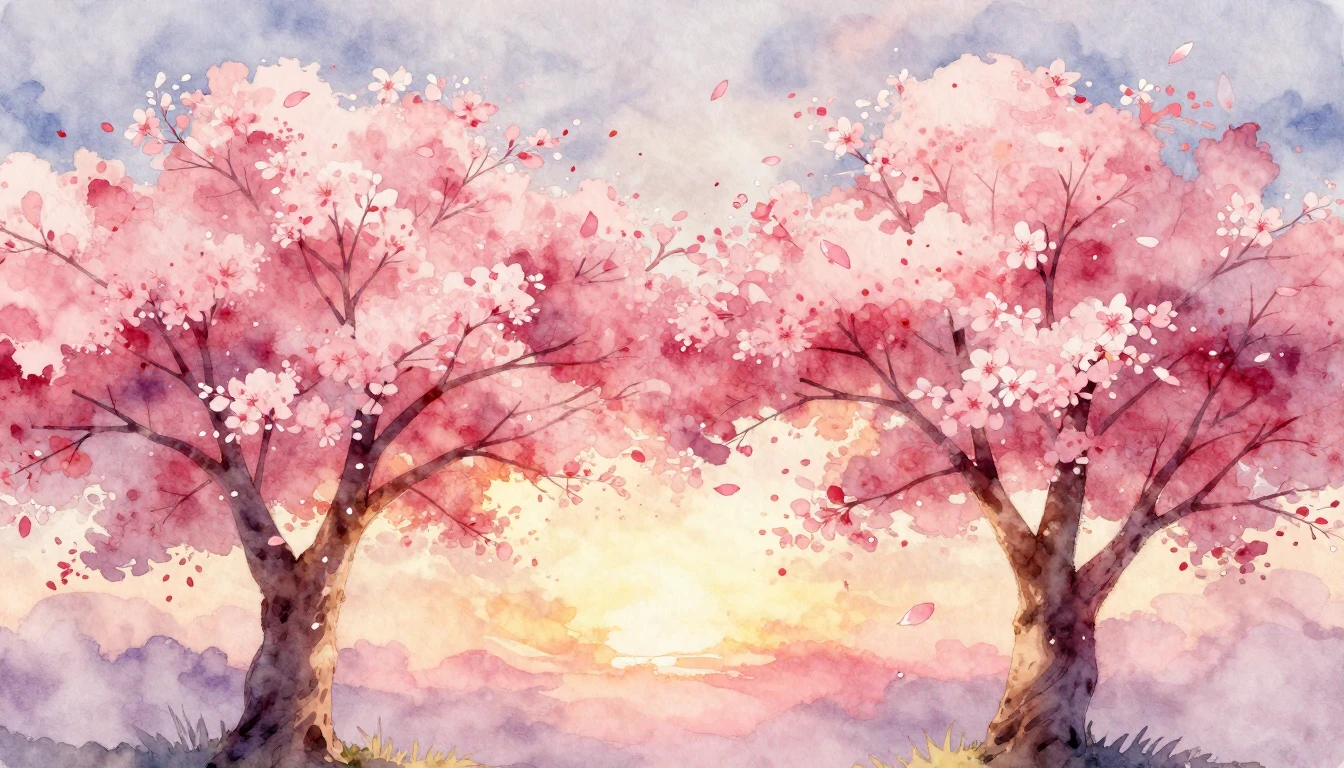 A soft, dreamy watercolor painting featuring two intertwined...